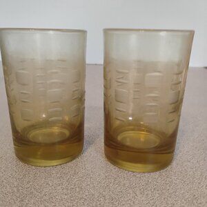 Javit Vintage MCM Hand Etched Geometric Juice Glass, Yellow, Set of 2